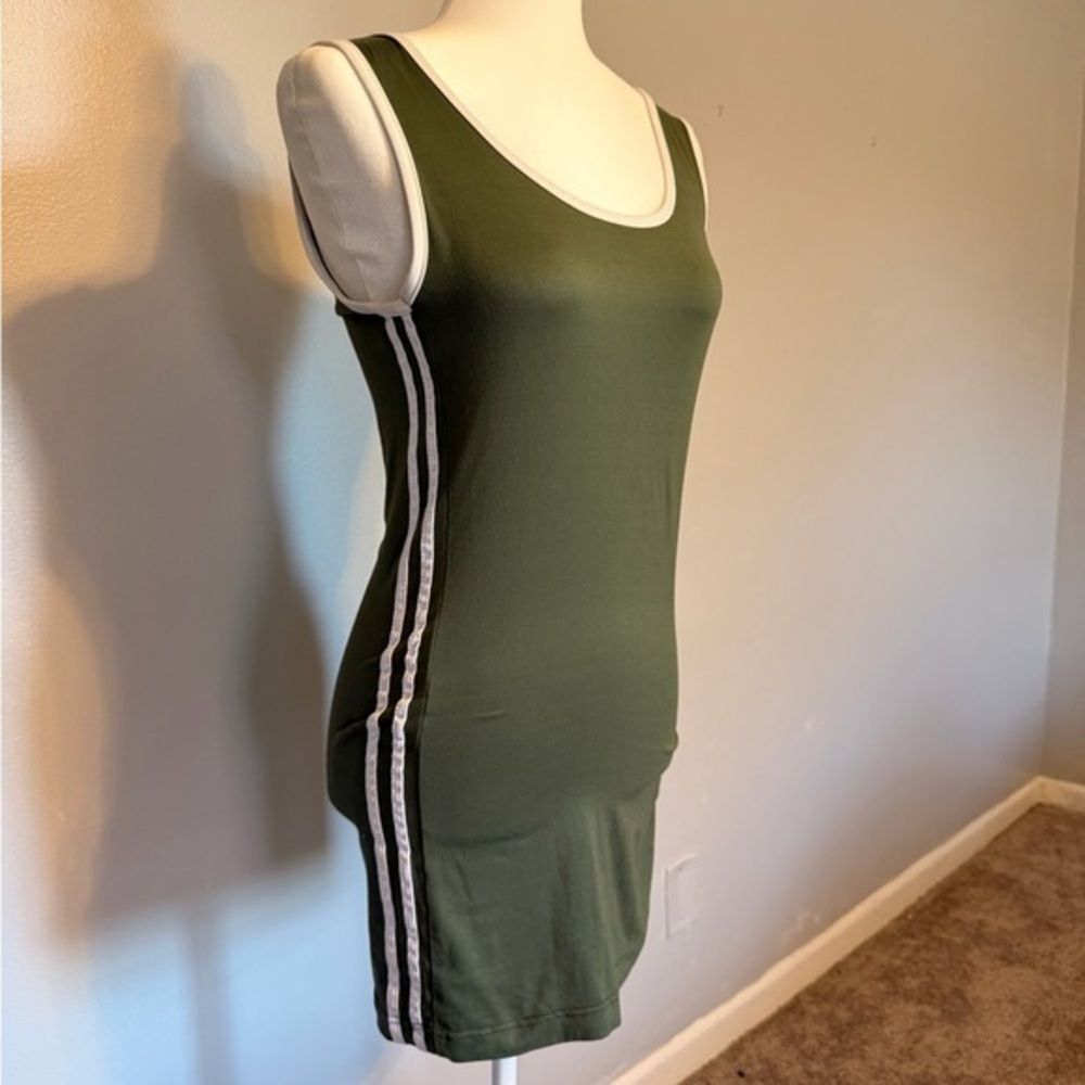 Olive Green Sleeveless Athletic Mini Dress with White Accents
